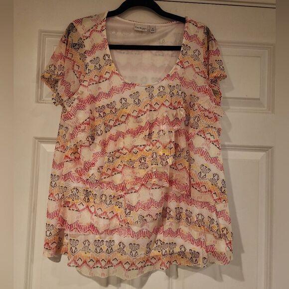 Kim Rogers colorful layered short sleeve blouse 1X - Picture 1 of 4
